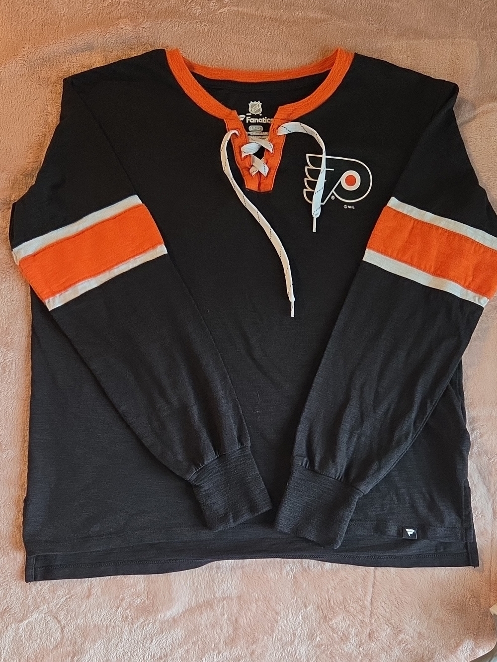 Fanatics Black and Orange Philadelphia Flyers Lace-Up Long Sleeve Tee